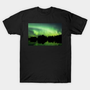 Northern lights glowing over lake in Finland T-Shirt